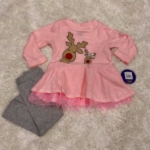 NEW Pink Reindeer Skirted Sweater & Leggings